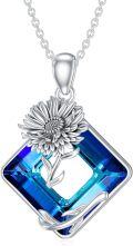 wholesale 925 Sterling Silver Blue Crystal Rose Pendant Necklace for Women - December Birthstone -0-0