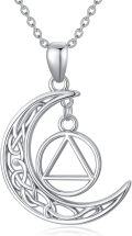 wholesale 925 Sterling Silver Crescent Moon & Triangle Recovery Symbol Pendant Necklaces for Women and Men-0-0