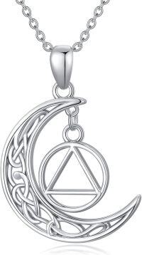 wholesale 925 Sterling Silver Crescent Moon & Triangle Recovery Symbol Pendant Necklaces for Women and Men-Moon AA