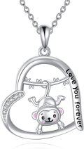 wholesale 925 Sterling Silver Monkey Love You Forever Heart Pendant Necklace Gifts for Women-0-0