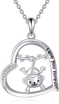 wholesale 925 Sterling Silver Monkey Love You Forever Heart Pendant Necklace Gifts for Women-Monkey