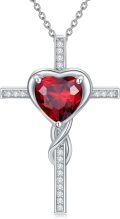 wholesale TOUPOP Garnet Cross Necklace For Women Sterling Silver January Birthstone Cross Pendant Necklace Heart Cross Christian Jewelry Birthday Christmas Gifts For Women Her -0-0