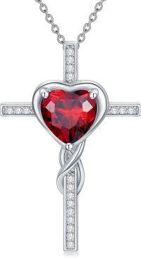 wholesale TOUPOP Garnet Cross Necklace For Women Sterling Silver January Birthstone Cross Pendant Necklace Heart Cross Christian Jewelry Birthday Christmas Gifts For Women Her -undefined