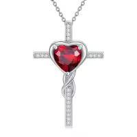 TOUPOP Sterling Silver Garnet Cross Necklace January Birthstone Pendant-undefined