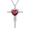 TOUPOP Sterling Silver Garnet Cross Necklace January Birthstone Pendant-0-0