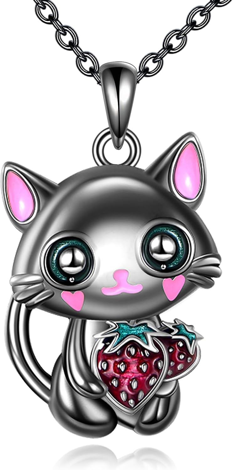 Sterling Silver Moonstone Turquoise Abalone Animal Necklace Cute Jewelry Gift-cat-1
