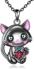 wholesale 925 Sterling Silver Cat Pendant with Heart Charm Necklaces for Women Girls Gifts-0-0
