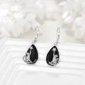 wholesale 925 Sterling Silver Cat & Star Design Teardrop Black Onyx Leverback Earrings-0-1