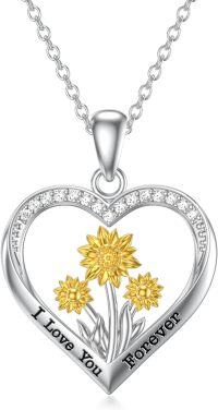 wholesale 925 Sterling Silver Heart-Shaped Sunflowers I Love You Forever Pendant Necklace -03-Sunflower