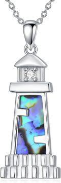wholesale 925 Sterling Silver Lighthouse Pendant with Abalone Shell and Cubic Zirconia Accent - Nautical Jewelry for Women & Men-0-0
