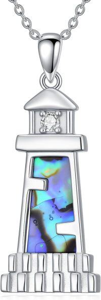wholesale 925 Sterling Silver Lighthouse Pendant with Abalone Shell and Cubic Zirconia Accent - Nautical Jewelry for Women & Men-abalone shell