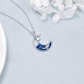 wholesale 925 Sterling Silver Rhodium Plated Artificial Moonstone Whale Pendant Necklace - Adjustable 18-20 Chain, Hypoallergenic, Gift Box-0-4