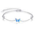 wholesale 925 Sterling Silver Blue Opal Butterfly Charm Bracelet Wholesale With Delicate Chain-0-0