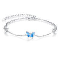 wholesale 925 Sterling Silver Blue Opal Butterfly Charm Bracelet Wholesale With Delicate Chain-Blue