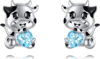 wholesale 925 Sterling Silver Hypoallergenic Blue Crystal Cow Stud Earrings for Girls and Teenagers-Cow