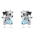 wholesale 925 Sterling Silver Hypoallergenic Blue Crystal Cow Stud Earrings for Girls and Teenagers-0-0