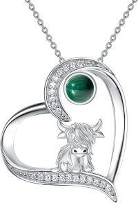 wholesale Sterling Silver Highland Cow Birthstone Necklace Jewelry Gifts for Women Girls-3-8-Malachite-3-8-Malachite