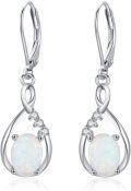 wholesale 925 Sterling Silver White Opal & Cubic Zirconia Infinity Dangle Drop Earrings for Women-0-0