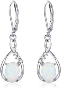 wholesale 925 Sterling Silver White Opal & Cubic Zirconia Infinity Dangle Drop Earrings for Women-Oval Opal