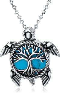 wholesale 925 Sterling Silver Turquoise Sea Turtle Tree of Life Compass Pendant Necklace for Women Mom Ocean Lover -03-Turquoise turtle necklace