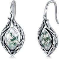 wholesale Sterling Silver Black Onyx Moonstone Red Agate Vintage Celtic Knot Dangle Drop Earrings-Moss Agate