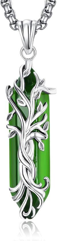 wholesale 925 Sterling Silver Green Jade Tree of Life Healing Crystals Pendant Necklace-E May
