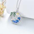 wholesale 925 Sterling Silver Hypoallergenic Palm Tree Wave Sunset Beach Necklace with Adjustable 18+2 Chain for Women Gift-0-4