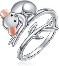 wholesale 925 Sterling Silver Animal Ring Highland Cow Panda Snake Koala Adjustable Open Ring for Women Christmas Birthday Gift-Koala