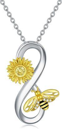 wholesale 925 Sterling Silver Infinity Sunflower Bee Pendant Necklace for Women Girls-Bee Flower