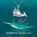 wholesale 925 Sterling Silver Crystal Narwhal Pendant Necklace for Women Girls Gifts Fine Jewelry Chain 4mm Blue Topaz Gemstone Necklaces Minimalist Ocean Animal Charm Accessories-0-3