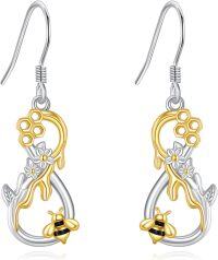 wholesale 925 Sterling Silver Bee Honeycomb Flower Drop Earrings for Women Girls  4cm Long-H-Bee