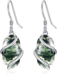 wholesale 925 Sterling Silver Moss Agate Dangle Earrings Gemstone Fine s for Women Her-Dangle-Moss Agate