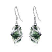 wholesale 925 Sterling Silver Moss Agate Dangle Earrings Gemstone Fine s for Women Her-Dangle-Moss Agate
