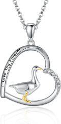 wholesale 925 Sterling Silver Duck in Heart Pendant Necklace with Cubic Zirconia Gifts for Women-0-0