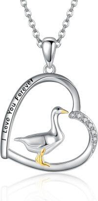 wholesale 925 Sterling Silver Duck in Heart Pendant Necklace with Cubic Zirconia Gifts for Women-P-Goose