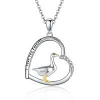 wholesale 925 Sterling Silver Duck in Heart Pendant Necklace with Cubic Zirconia Gifts for Women-P-Goose