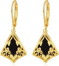 wholesale 925 Sterling Silver Black Onyx Triangle Filigree Drop Earrings for Women Gift Boxed-Filigree Boho-C