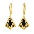 wholesale 925 Sterling Silver Gold Plated Black Onyx Vintage Filigree Drop Earrings-0-0