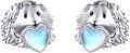 wholesale 925 Sterling Silver Heart-Shaped Guinea Pig Stud Earrings with Blue Stone Accents-0-0