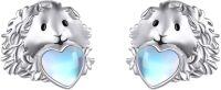 wholesale 925 Sterling Silver Heart-Shaped Guinea Pig Stud Earrings with Blue Stone Accents-Guinea Pig