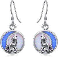 wholesale Wolf Earrings For Women Opal Moon S925 Sterling Silver Dangle Drop Hook Earrings -undefined