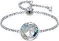 wholesale 925 Sterling Silver & Cubic Zirconia Austrian Crystal Chakra Tree of Life Bracelet - 14.8mm Adjustable 7 Chakra Spiritual Jewelry Gift for Women-0-0