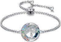 wholesale 925 Sterling Silver & Cubic Zirconia Austrian Crystal Chakra Tree of Life Bracelet - 14.8mm Adjustable 7 Chakra Spiritual Jewelry Gift for Women-Tree of life
