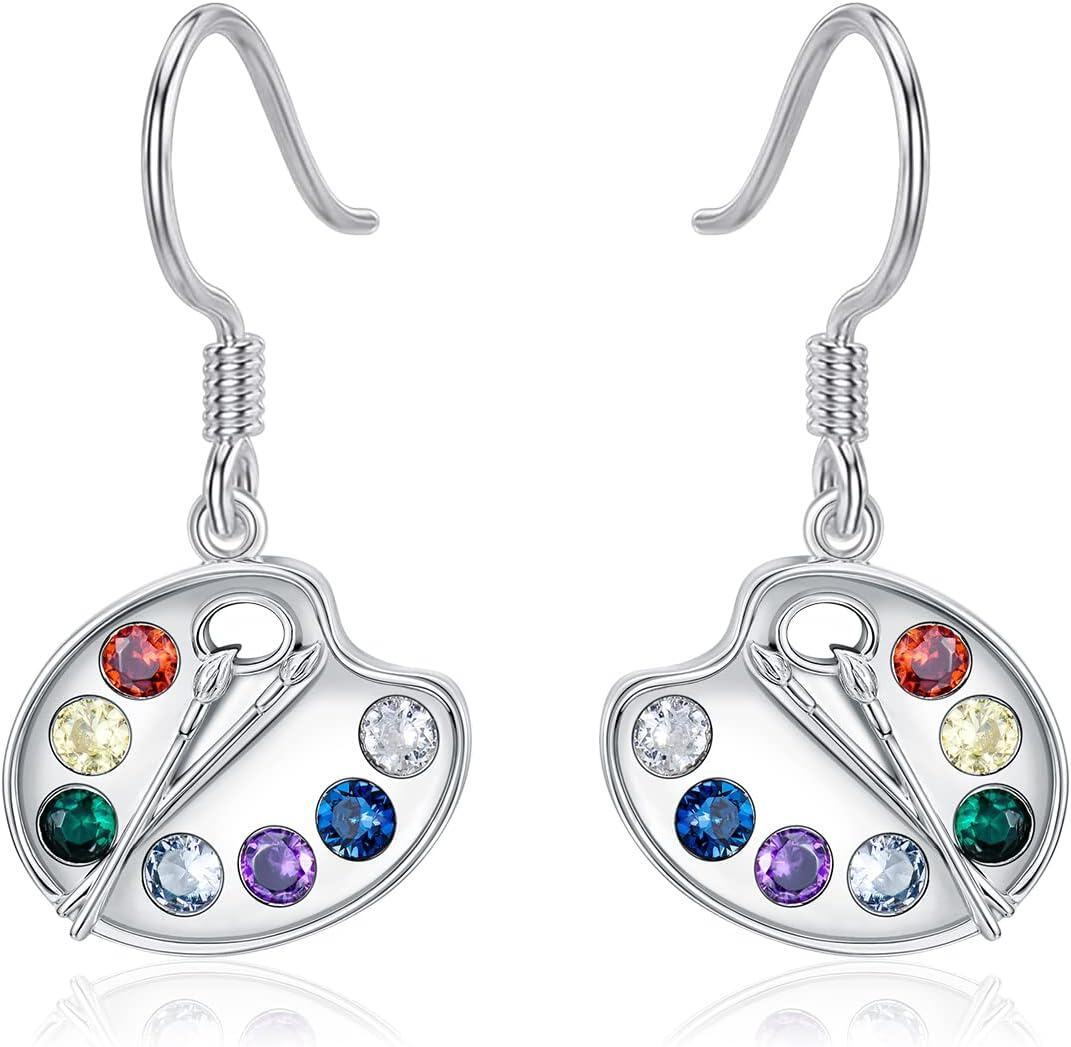 wholesale 925 Sterling Silver Multicolor Gemstone Artist Palette Drop Earrings-0-0