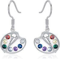 wholesale 925 Sterling Silver Multicolor Gemstone Artist Palette Drop Earrings-Silver
