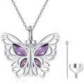 wholesale 925 Sterling Silver Purple Crystal Butterfly Cremation Keepsake Pendant Necklace for Women - Memorial Urns Jewelry with Funnel and Fill Tool-0-0