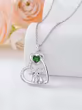 wholesale 925 Sterling Silver Green Crystal Scottish Highland Cow Heart Necklace Wholesale for Women Gifts USA-0-3