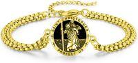 wholesale Gold 925 Sterling Silver Saint Christopher Protect Us Charm Bracelet with Chain 7-9 Adjustable Length for Men Women Boys Girls  Set Accessories-Gold-St Christopher