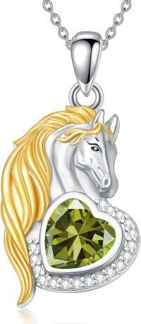 wholesale 925 Sterling Silver Synthetic Birthstone Horse Pendant Necklace Gift for Women-August - Peridot