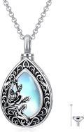 wholesale 925 Sterling Silver Teardrop Moonstone Rose Cremation Keepsake Pendant Necklace with Funnel and Chain-0-0